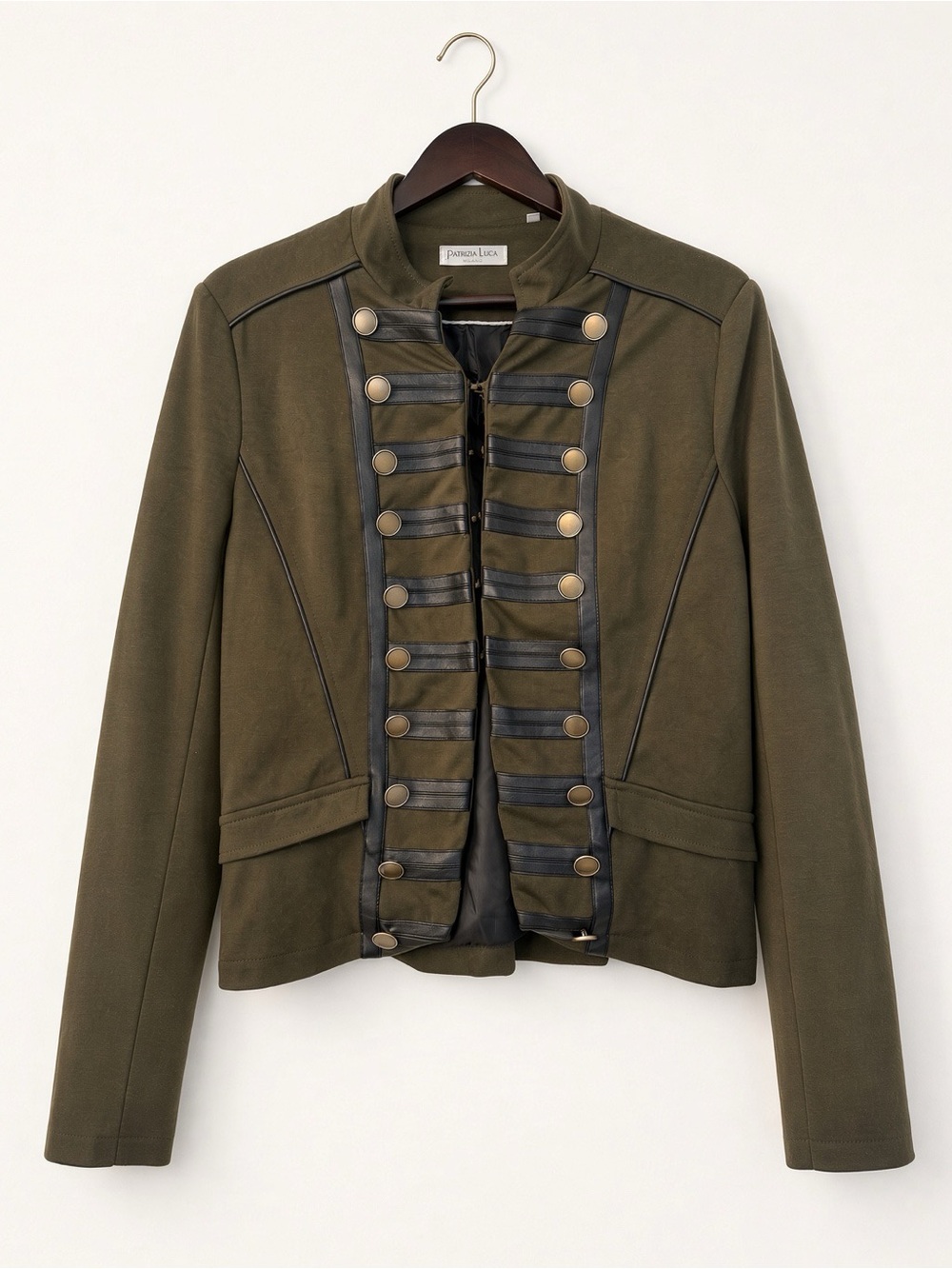 Patrizia Luca Olive Green Military-Style Blazer with Black Trim